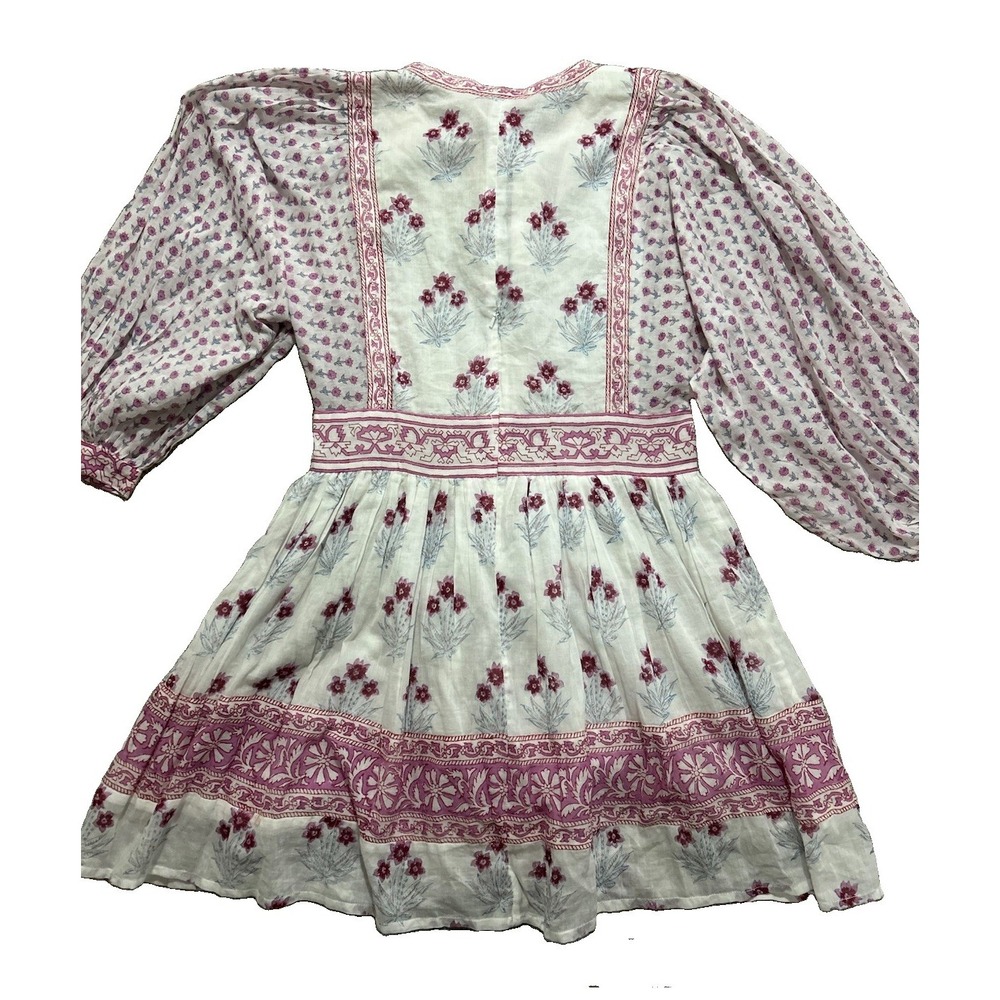Oliphant Women's S Tie Front Balloon Sleeve Mini Dress in Indica Pink - Picture 9 of 10